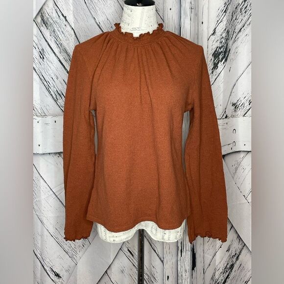 Madewell Texture & Thread Rust Color Top Smock Neckline L - Picture 1 of 6